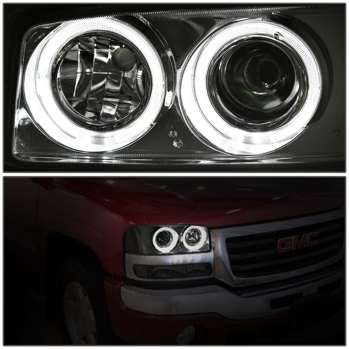 LED DRL Halo Projector Headlights<br>01-07 GMC Sierra 1500 2500 3500 / HD