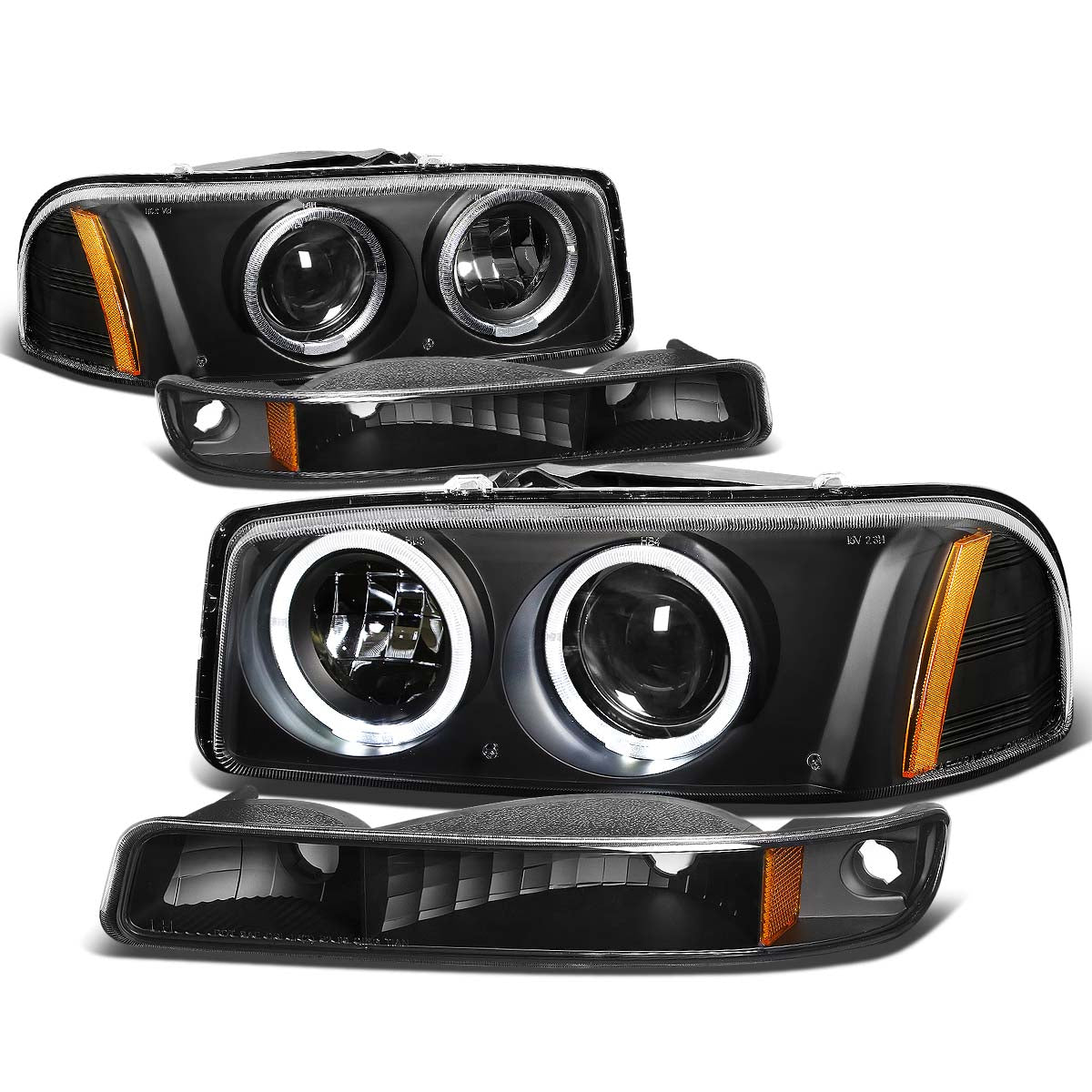 LED DRL Halo Projector Headlights<br>01-07 GMC Sierra 1500 2500 3500 / HD