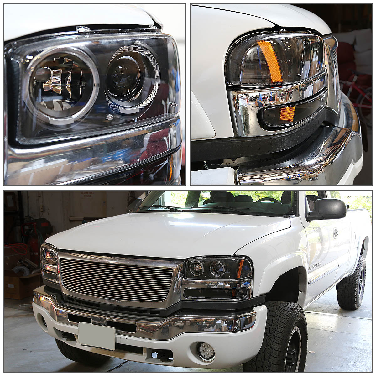 LED DRL Halo Projector Headlights<br>01-07 GMC Sierra 1500 2500 3500 / HD