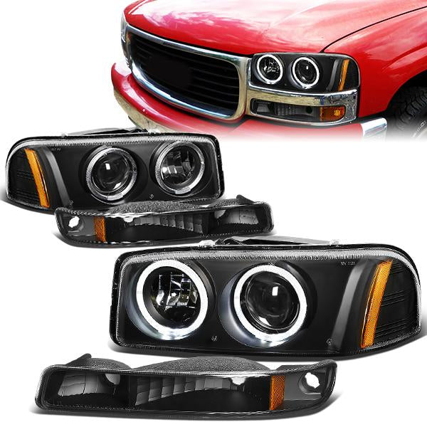 LED DRL Halo Projector Headlights<br>01-07 GMC Sierra 1500 2500 3500 / HD