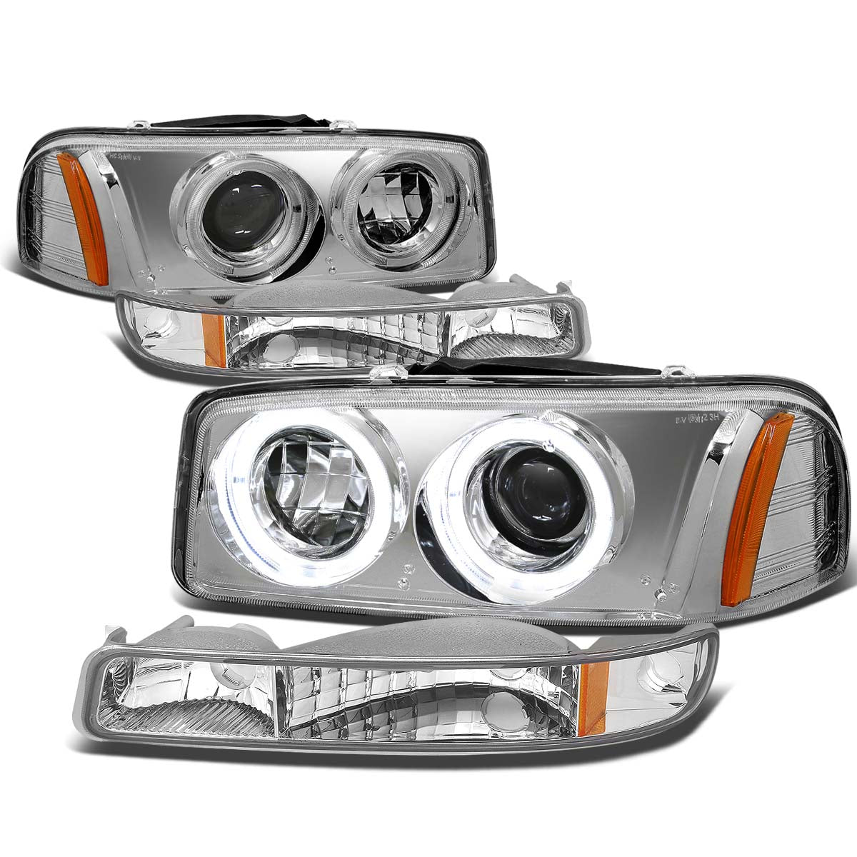 LED DRL Halo Projector Headlights<br>01-07 GMC Sierra 1500 2500 3500 / HD