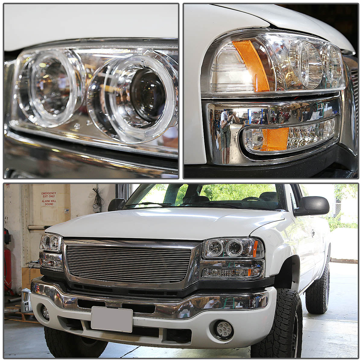 LED DRL Halo Projector Headlights<br>01-07 GMC Sierra 1500 2500 3500 / HD