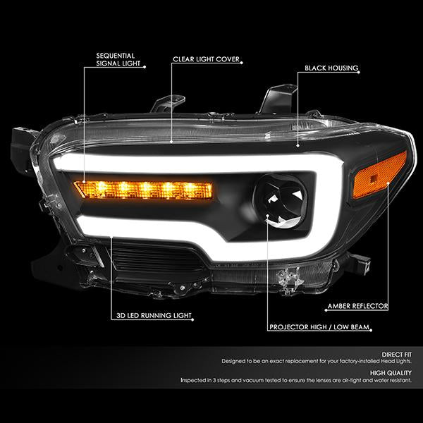 LED DRL Sequential Projector Headlights<br>16-20 Toyota Tacoma