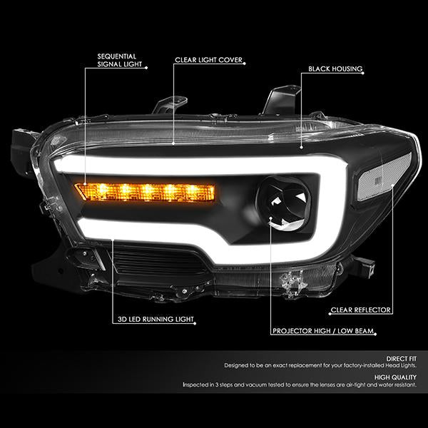 LED DRL Sequential Projector Headlights<br>16-20 Toyota Tacoma