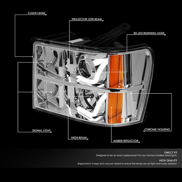 LED DRL Projector Headlights<br>07-14 GMC Sierra 1500 2500 3500