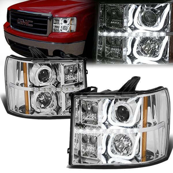 LED DRL Projector Headlights<br>07-14 GMC Sierra 1500 2500 3500