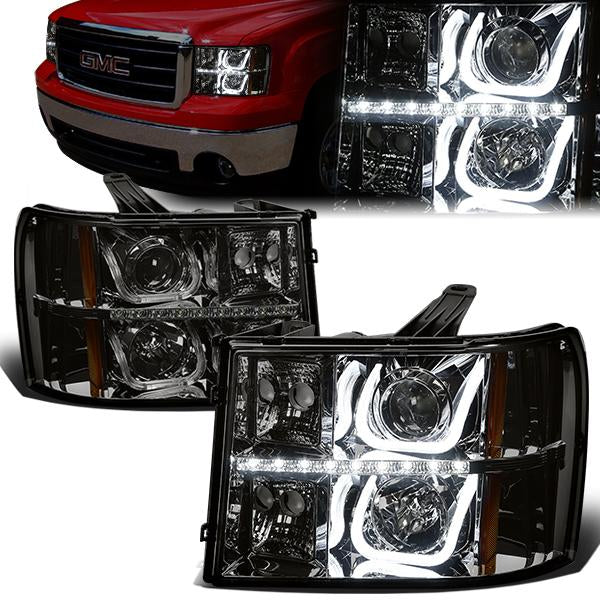 LED DRL Projector Headlights<br>07-14 GMC Sierra 1500 2500 3500