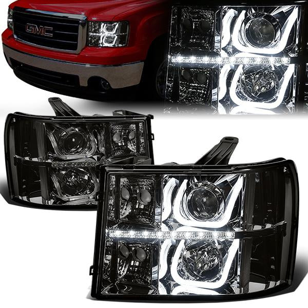 LED DRL Projector Headlights<br>07-14 GMC Sierra 1500 2500 3500