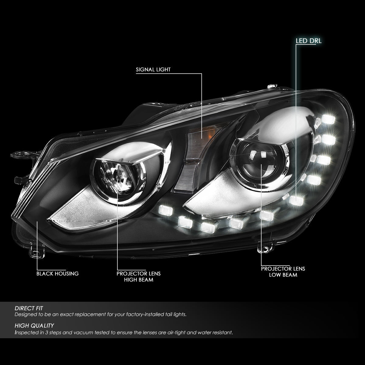 LED DRL Projector Headlights<br>10-14 Volkswagen Golf GTI