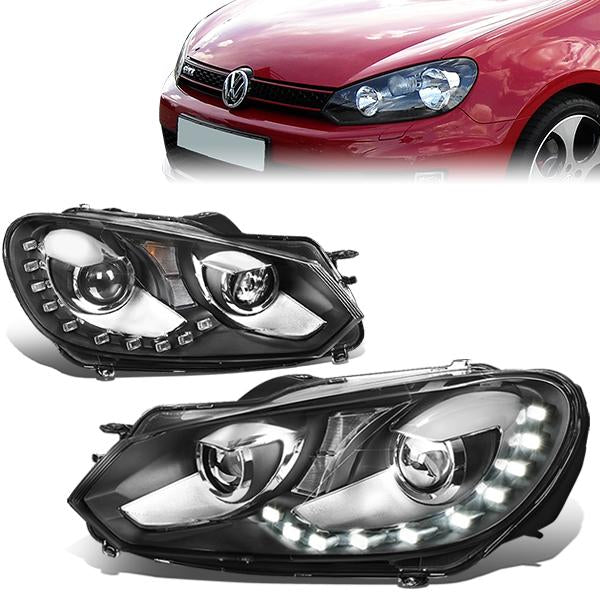 LED DRL Projector Headlights<br>10-14 Volkswagen Golf GTI