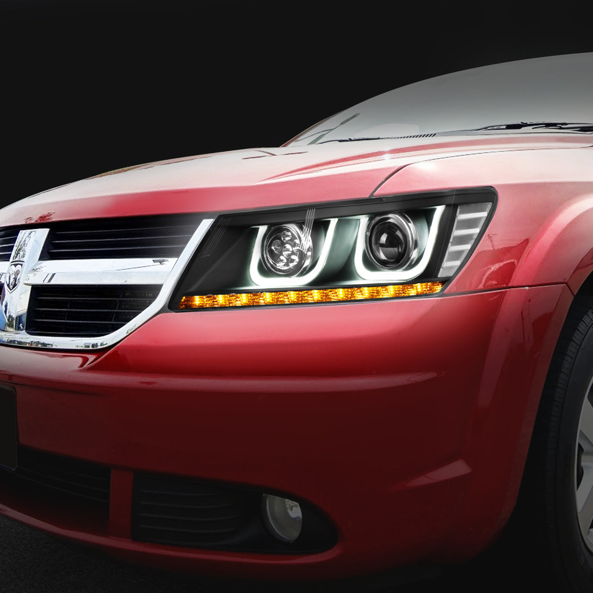 LED DRL Halo Projector Headlights<br>09-17 Dodge Journey