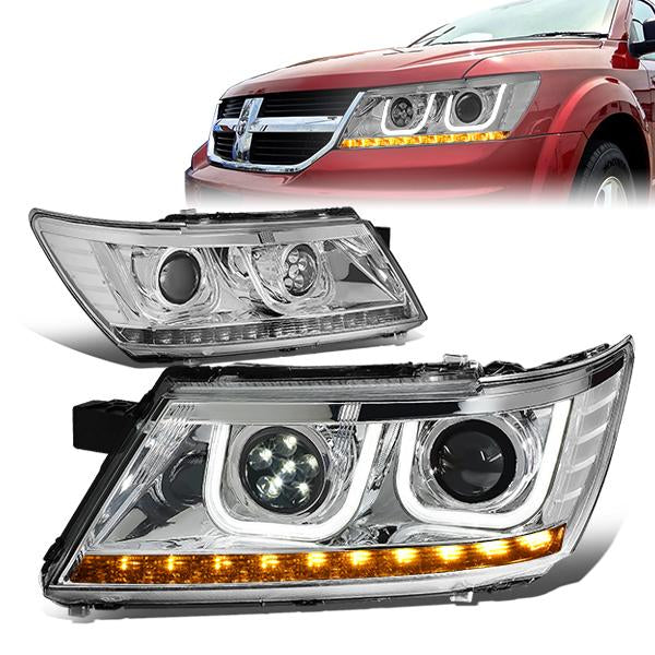 LED DRL Halo Projector Headlights<br>09-17 Dodge Journey