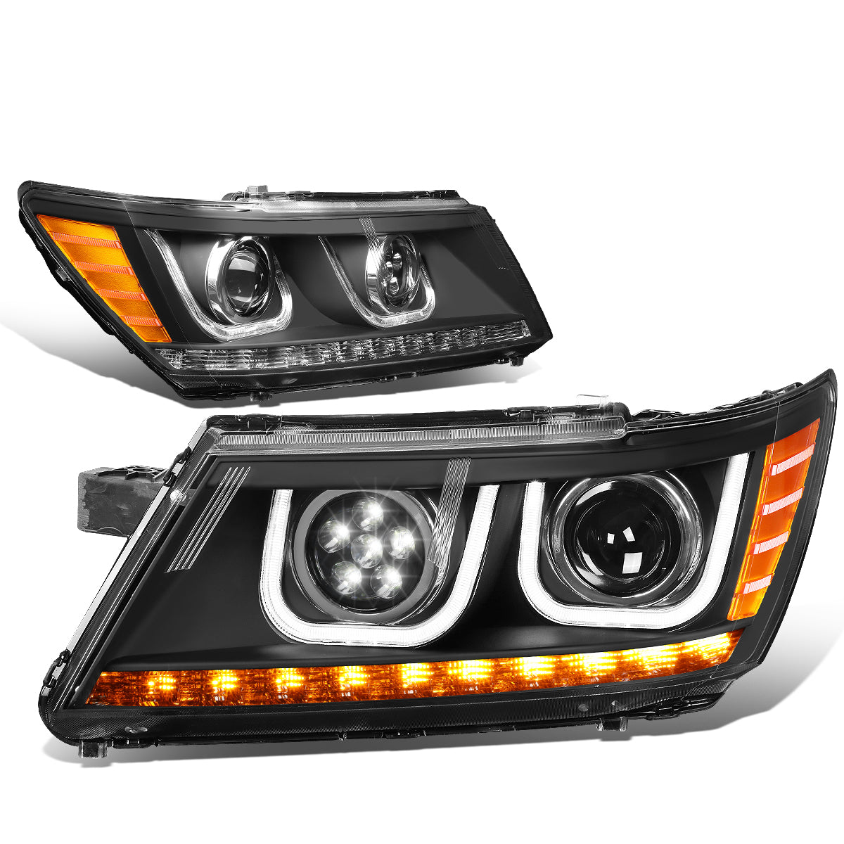 LED DRL Halo Projector Headlights<br>09-17 Dodge Journey