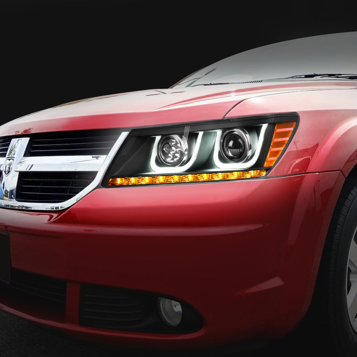 LED DRL Halo Projector Headlights<br>09-17 Dodge Journey