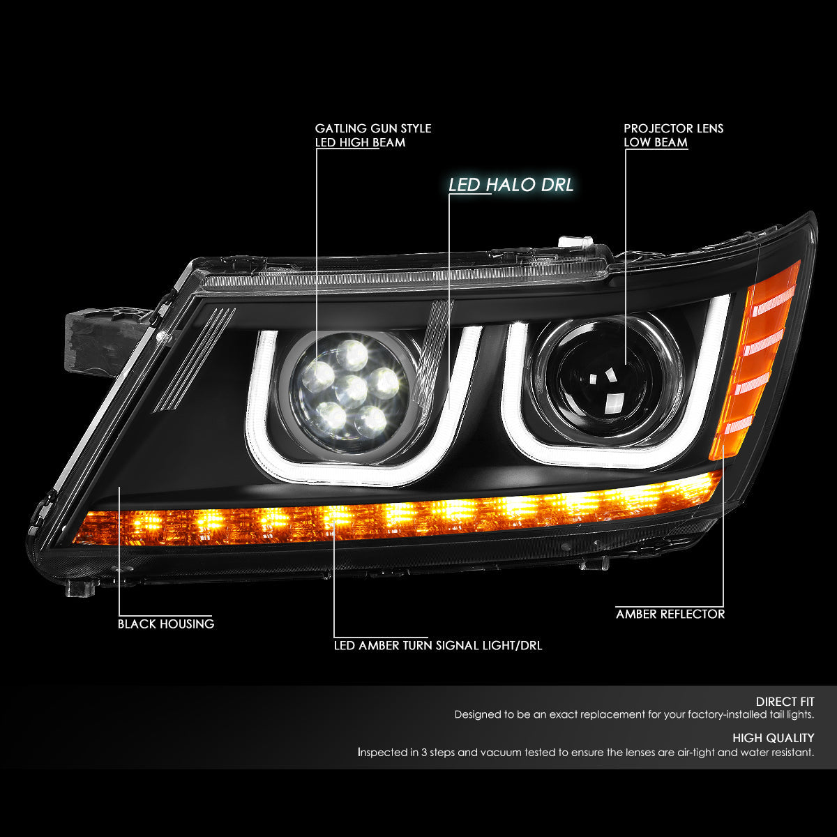 LED DRL Halo Projector Headlights<br>09-17 Dodge Journey