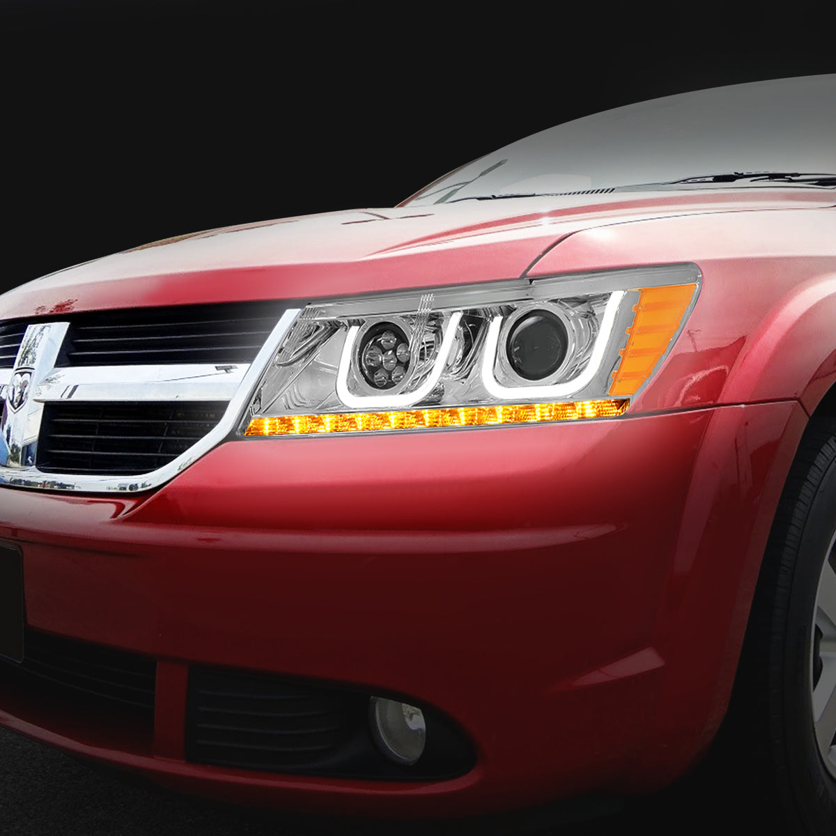 LED DRL Halo Projector Headlights<br>09-17 Dodge Journey