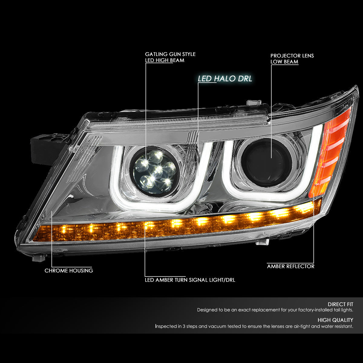 LED DRL Halo Projector Headlights<br>09-17 Dodge Journey