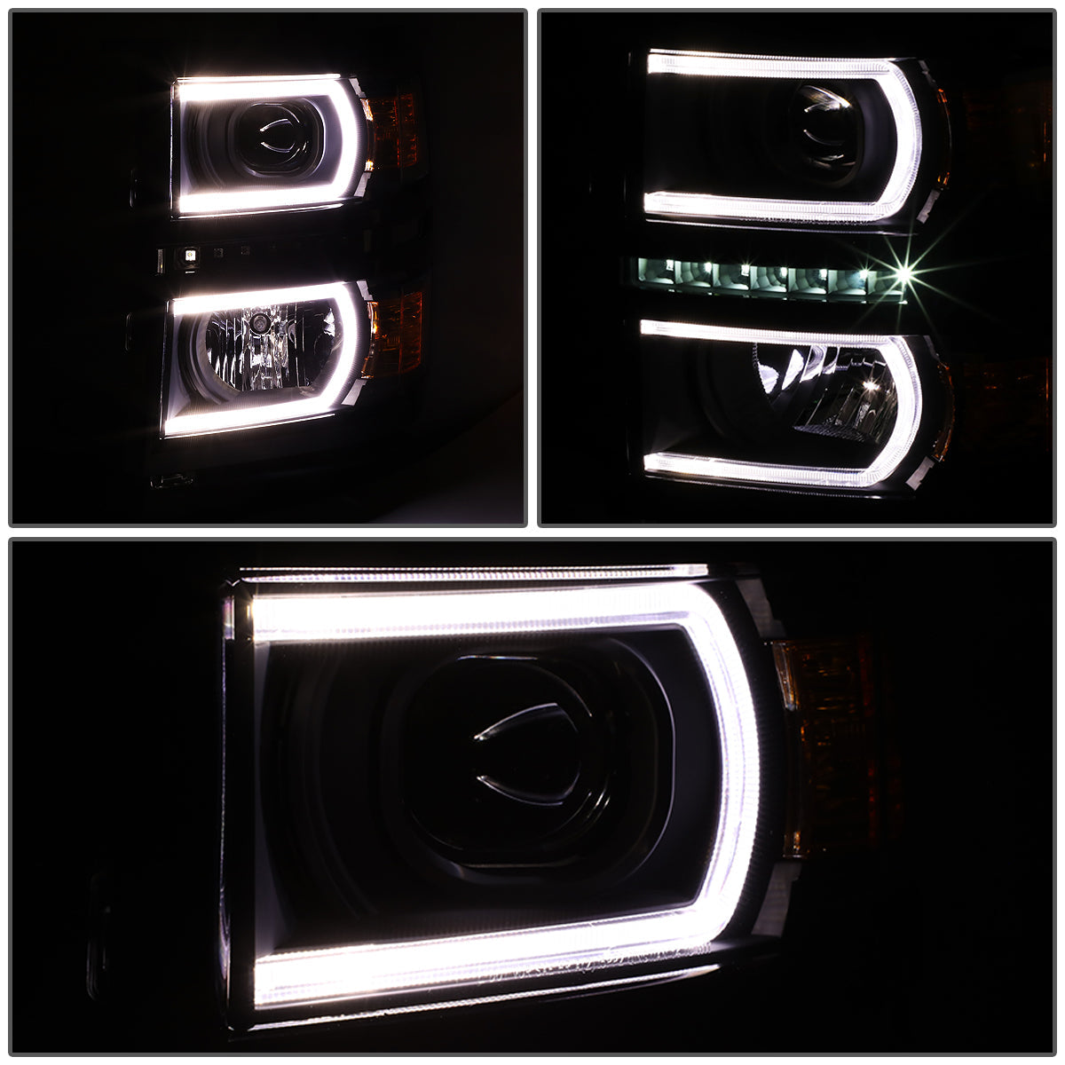 LED DRL Projector Headlights<br>14-15 Chevy Silverado 1500