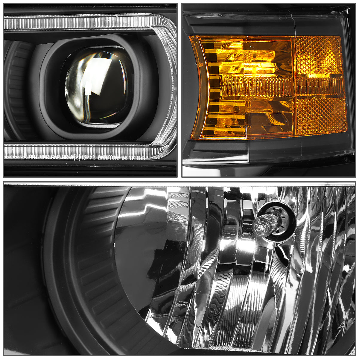 LED DRL Projector Headlights<br>14-15 Chevy Silverado 1500