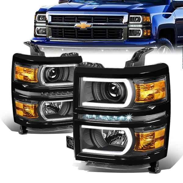 LED DRL Projector Headlights<br>14-15 Chevy Silverado 1500