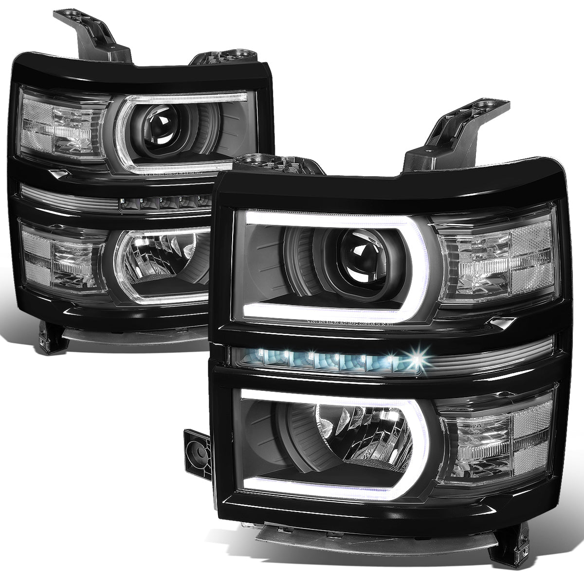 LED DRL Projector Headlights<br>14-15 Chevy Silverado 1500