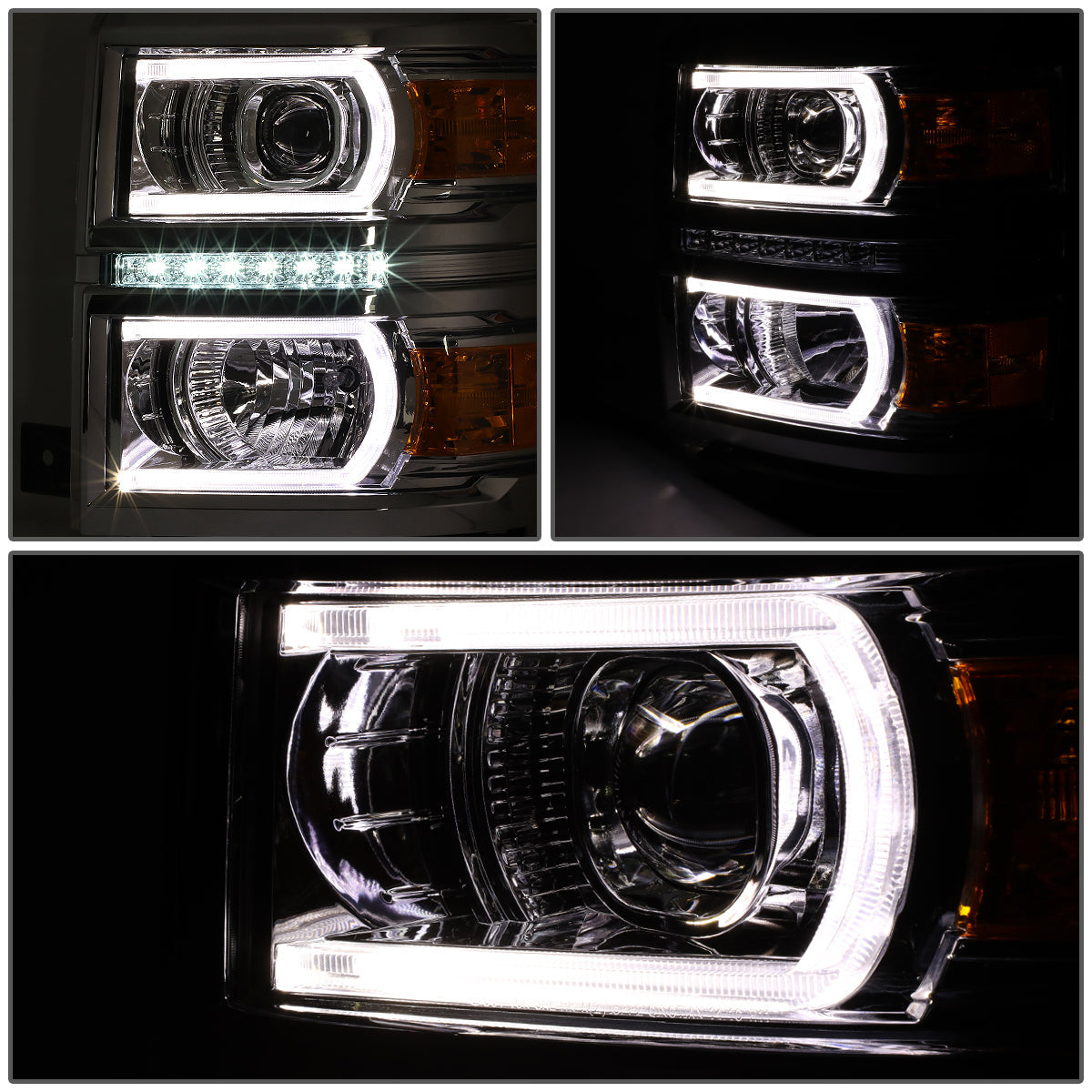 LED DRL Projector Headlights<br>14-15 Chevy Silverado 1500