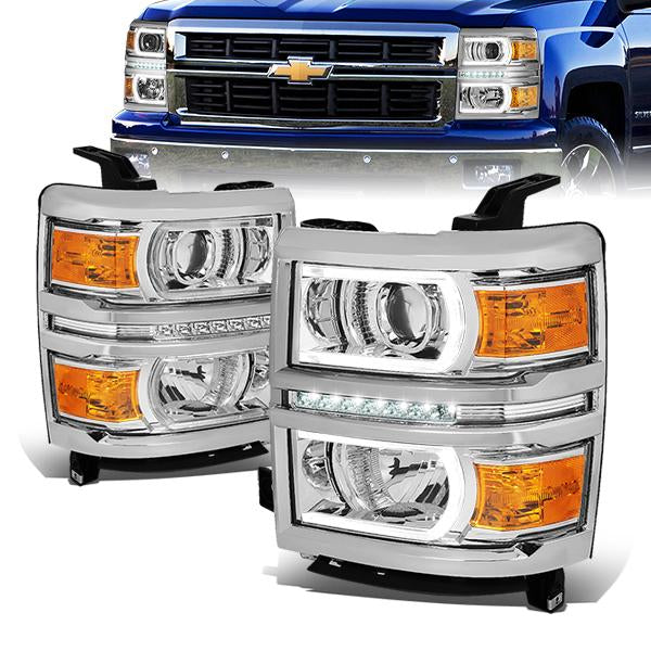 LED DRL Projector Headlights<br>14-15 Chevy Silverado 1500