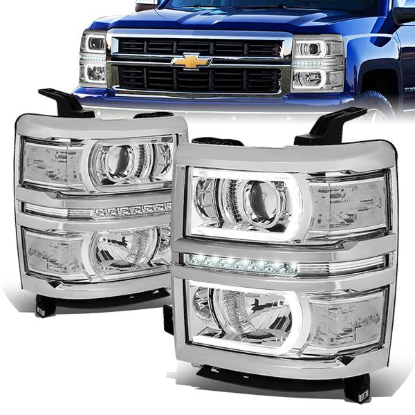 LED DRL Projector Headlights<br>14-15 Chevy Silverado 1500