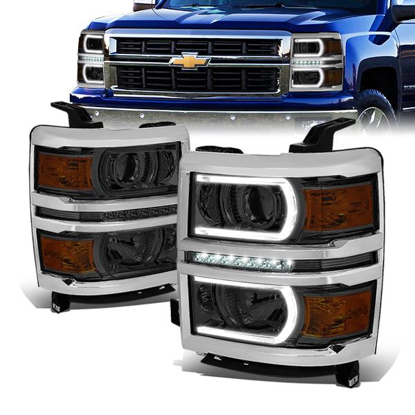 LED DRL Projector Headlights<br>14-15 Chevy Silverado 1500