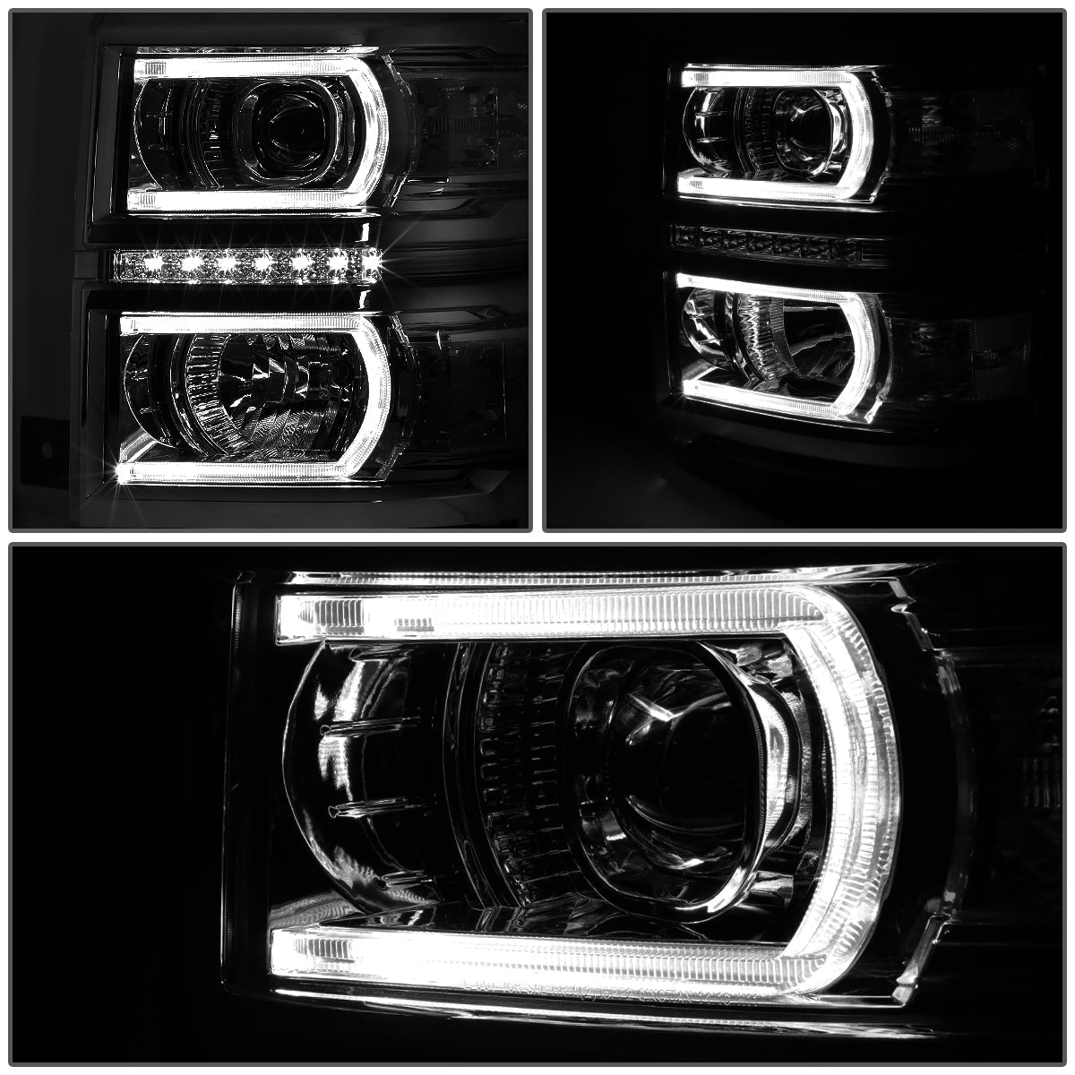 LED DRL Projector Headlights<br>14-15 Chevy Silverado 1500