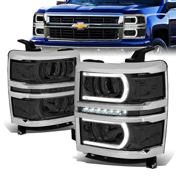 LED DRL Projector Headlights<br>14-15 Chevy Silverado 1500