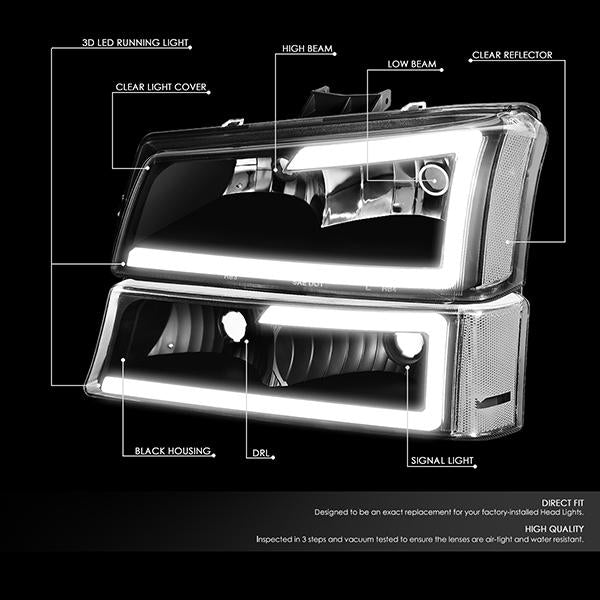 LED DRL Headlights<br>03-06 Chevy Avalanche Silverado 1500-3500 / HD