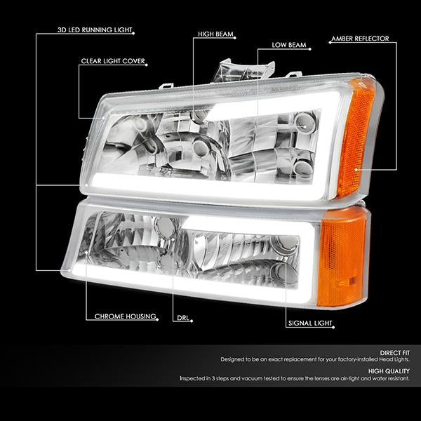 LED DRL Headlights<br>03-06 Chevy Avalanche Silverado 1500-3500 / HD