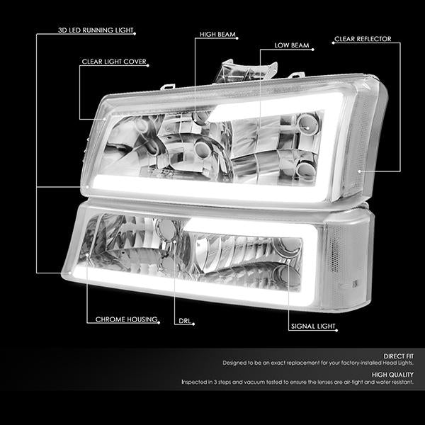 LED DRL Headlights<br>03-06 Chevy Avalanche Silverado 1500-3500 / HD