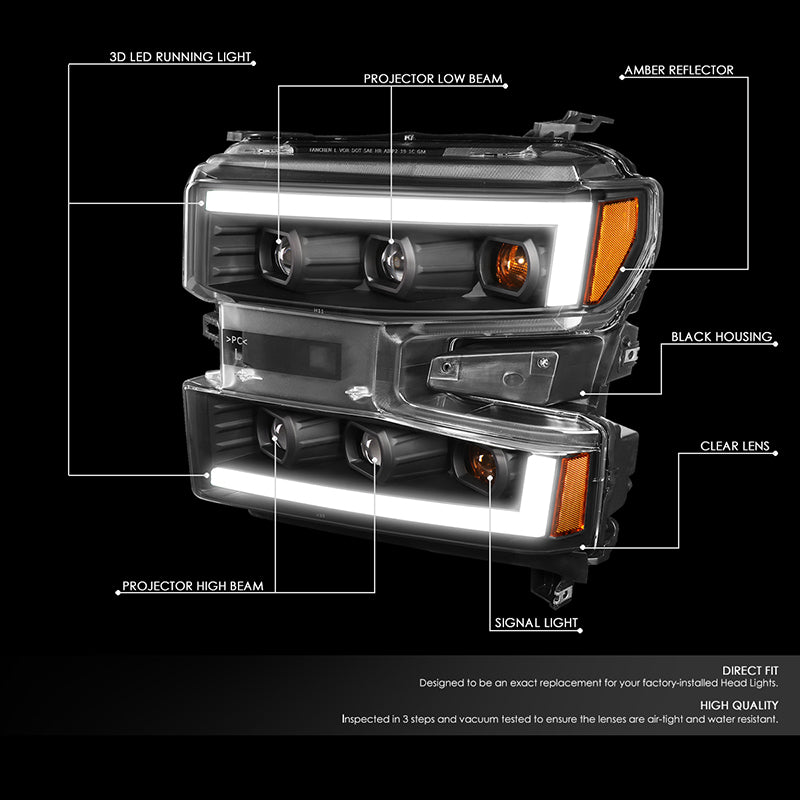 LED DRL Projector Headlights<br>19-21 Chevy Silverado 1500