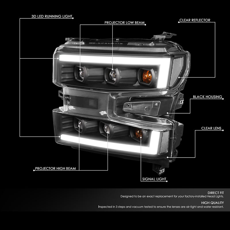 LED DRL Projector Headlights<br>19-21 Chevy Silverado 1500