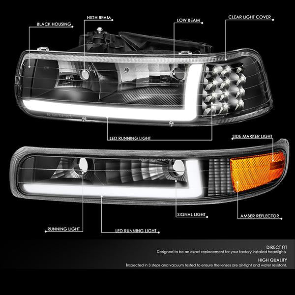 LED DRL Headlights<br>99-02 Chevy Silverado 1500 2500, 00-06 Suburban Tahoe