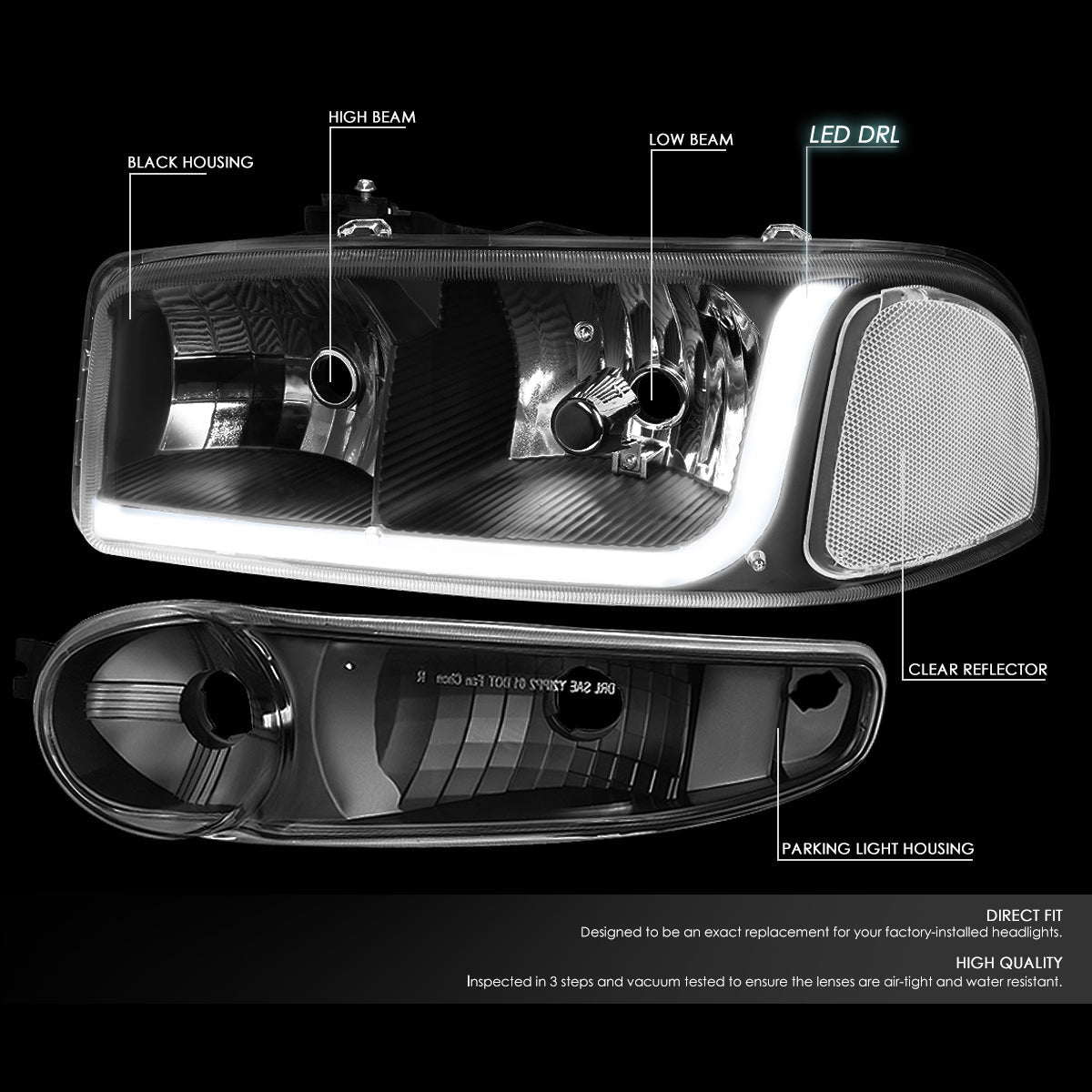 LED DRL Headlights<br>01-06 GMC Sierra C3 Yukon XL 1500 Denali