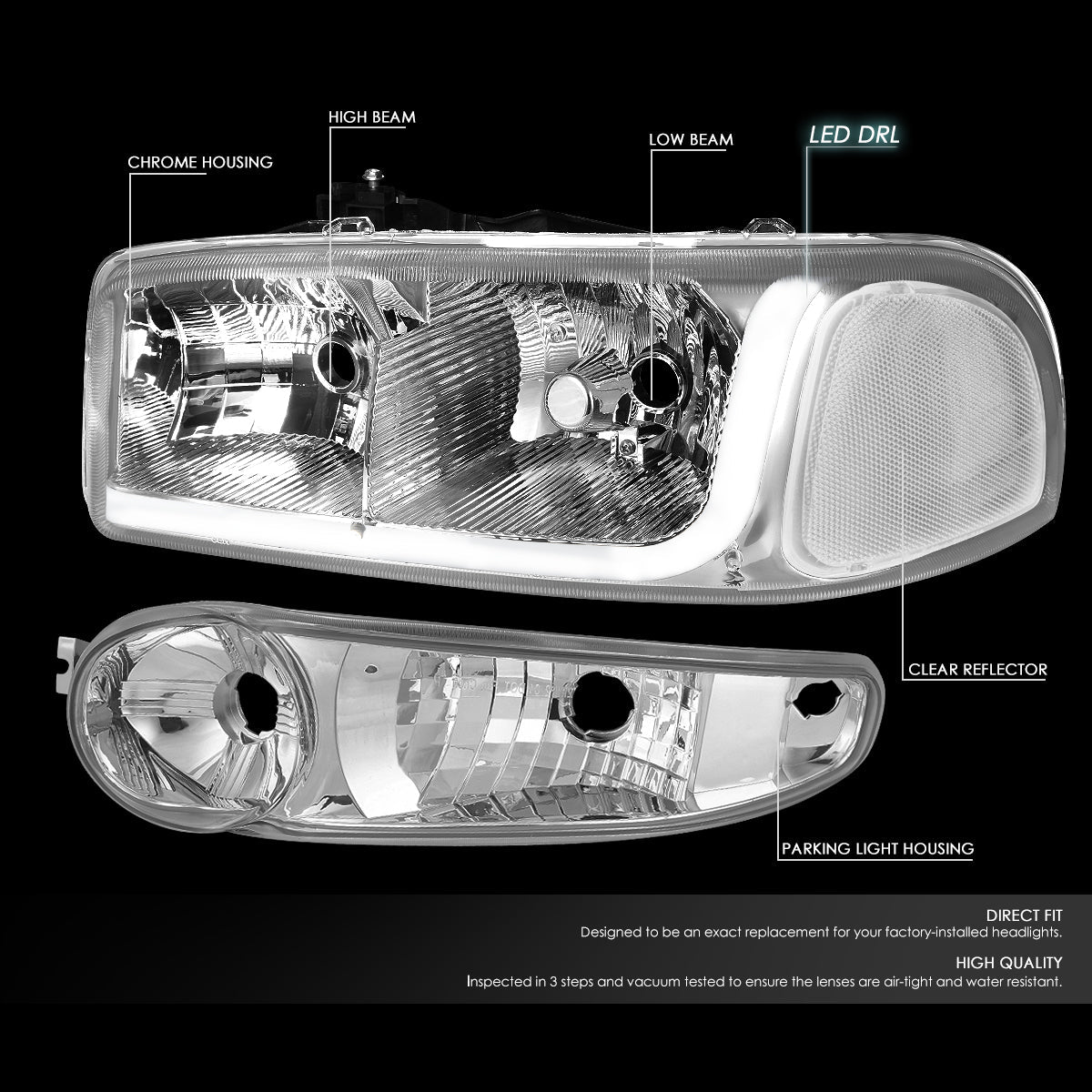 LED DRL Headlights<br>01-06 GMC Sierra C3 Yukon XL 1500 Denali