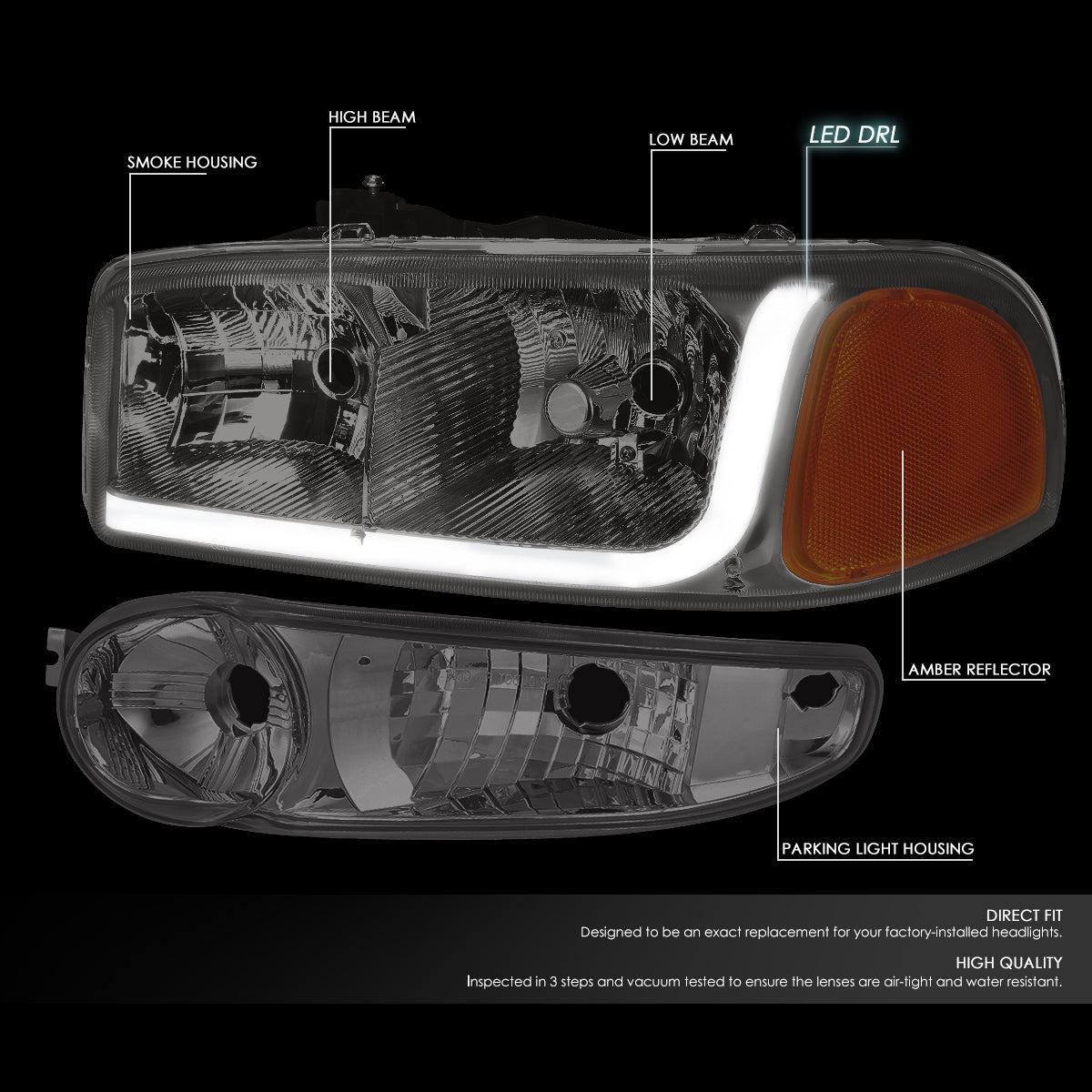 LED DRL Headlights<br>01-06 GMC Sierra C3 Yukon XL 1500 Denali