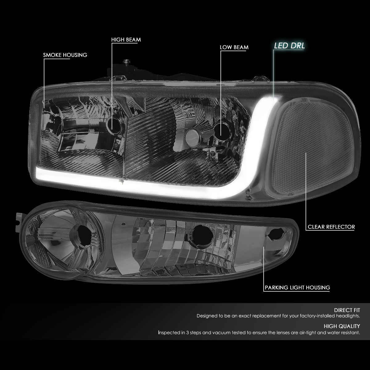 LED DRL Headlights<br>01-06 GMC Sierra C3 Yukon XL 1500 Denali