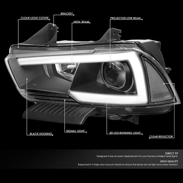 LED DRL Projector Headlights<br>11-14 Dodge Charger