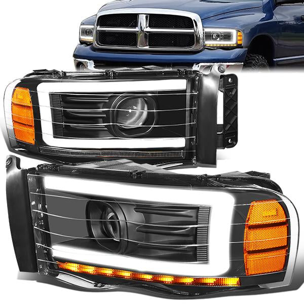 LED DRL Sequential Projector Headlights<br>02-05 Dodge Ram 1500 2500 3500