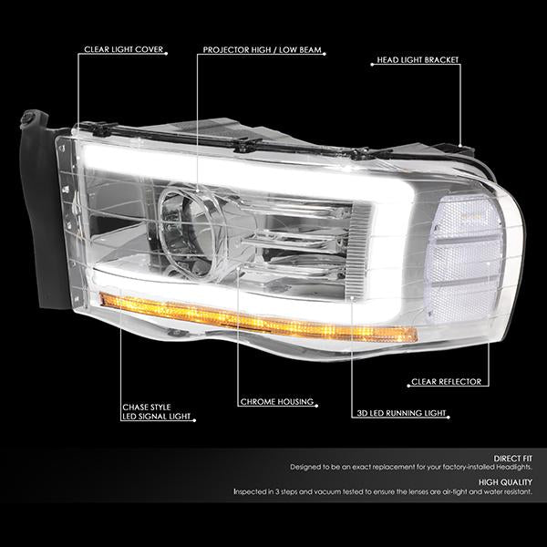 LED DRL Sequential Projector Headlights<br>02-05 Dodge Ram 1500 2500 3500