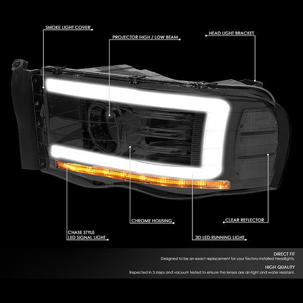 LED DRL Sequential Projector Headlights<br>02-05 Dodge Ram 1500 2500 3500