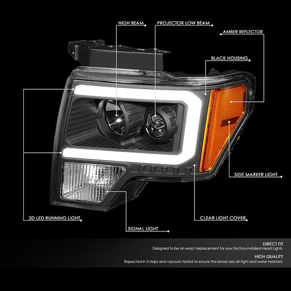 LED DRL Projector Headlights<br>09-14 Ford F-150