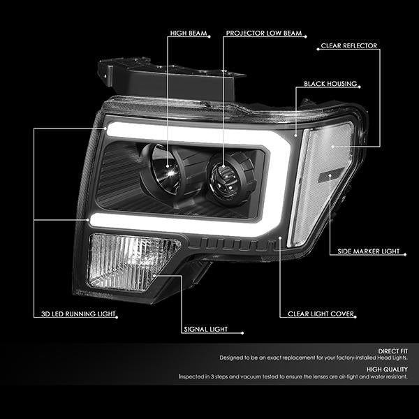 LED DRL Projector Headlights<br>09-14 Ford F-150