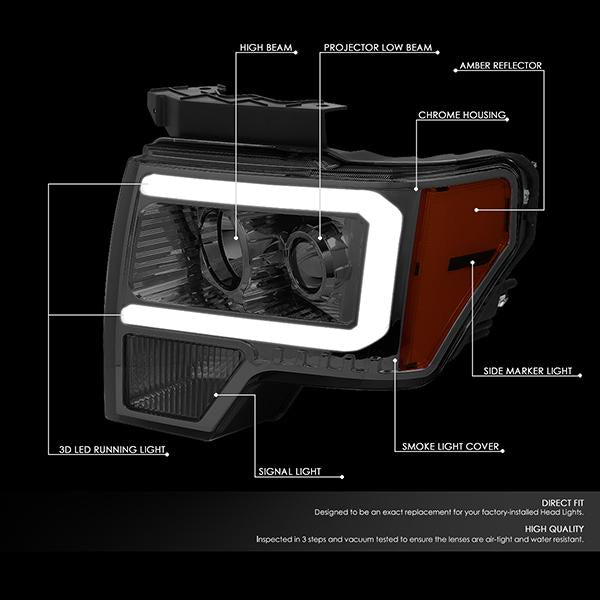 LED DRL Projector Headlights<br>09-14 Ford F-150