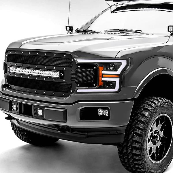 LED DRL Sequential Projector Headlights<br>18-20 Ford F-150