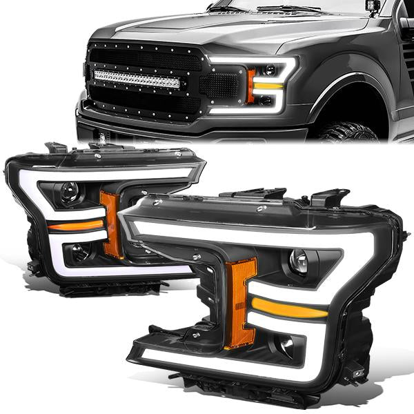 LED DRL Sequential Projector Headlights<br>18-20 Ford F-150